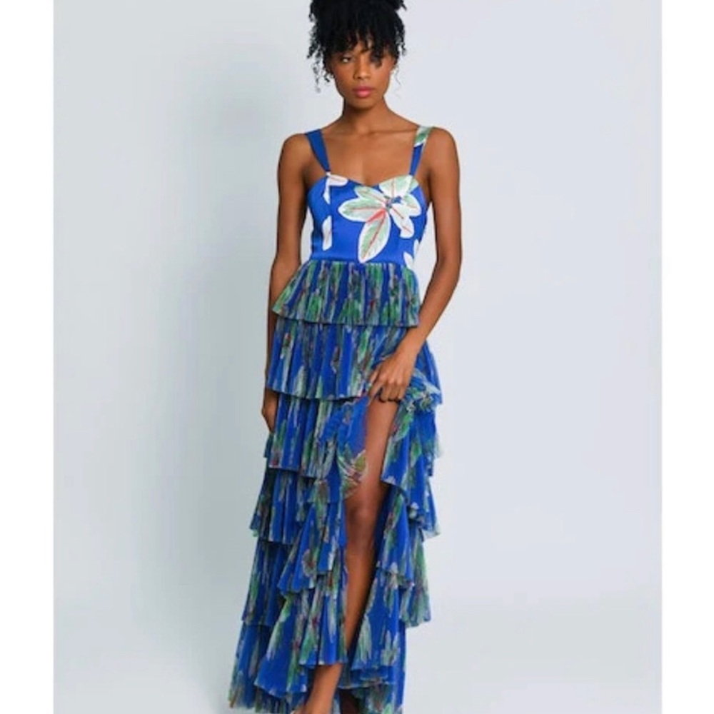 New Hutch Blue Cobal Leaves Mariah Floral Sleeveless Maxi Dress Size 6